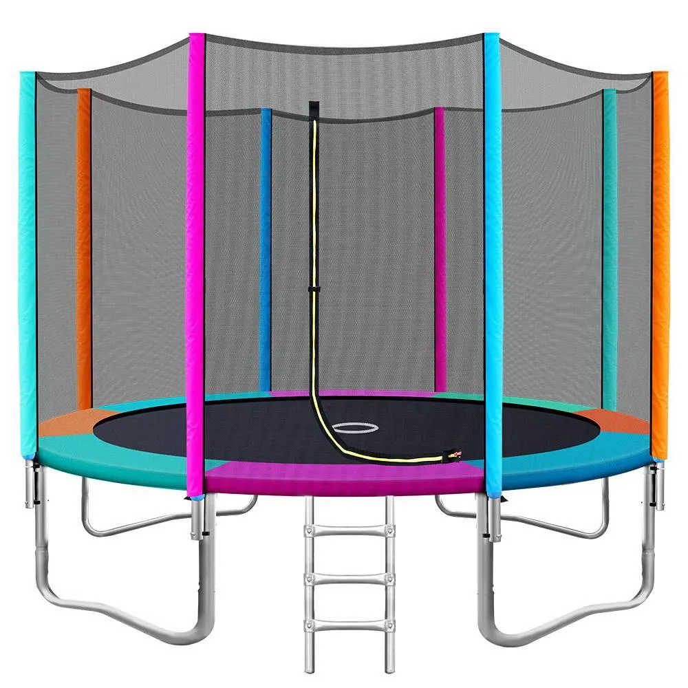 12FT Trampoline Round  Kids Safety Net Enclosure Pad Outdoor Gift Multi-Colors