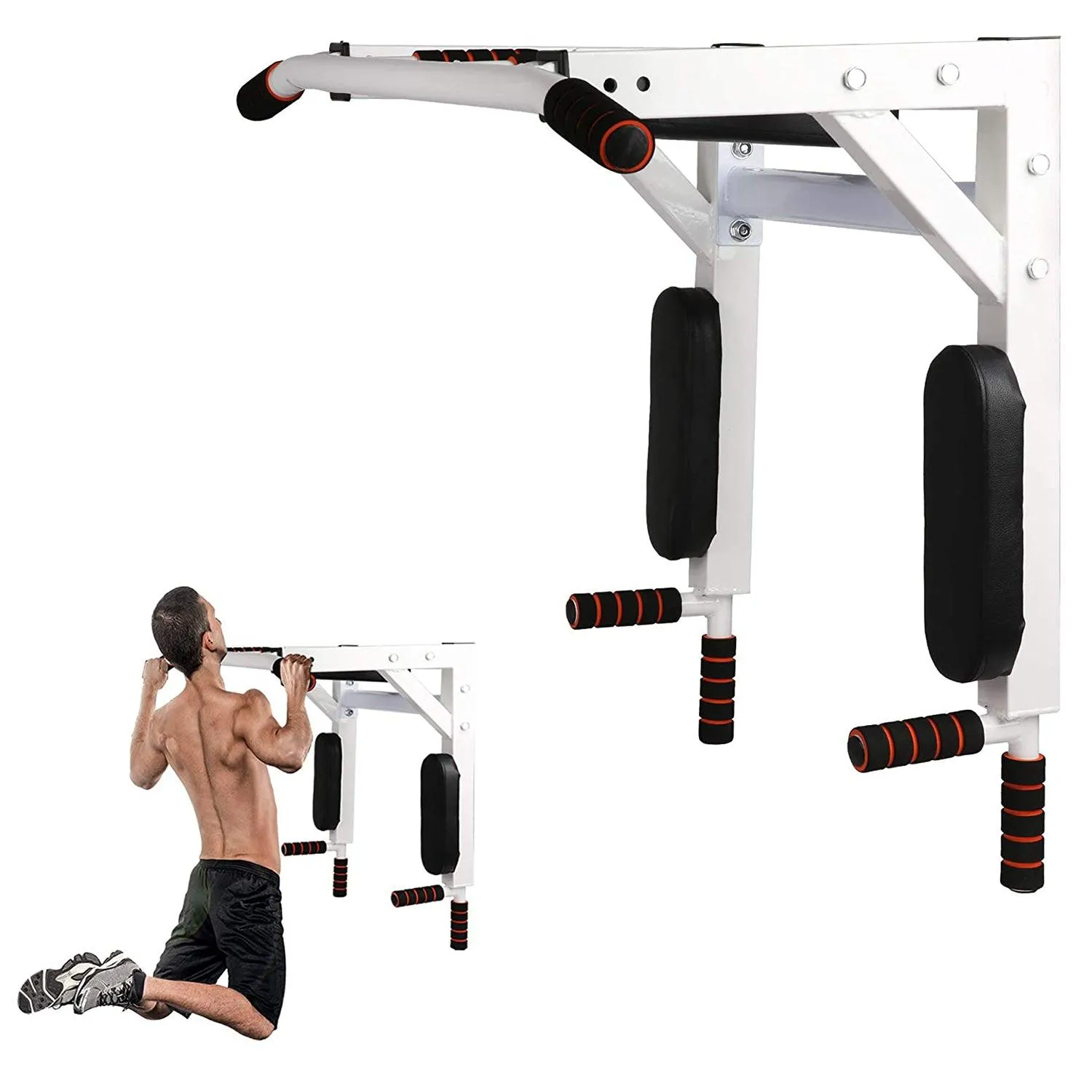 2 in 1 Wall Mounted Pull Up Bar Multifunctional Chin Up Bar and Dip Station