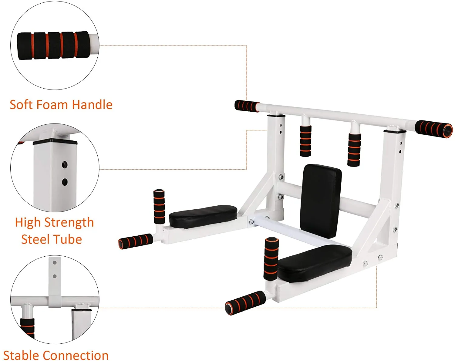 2 in 1 Wall Mounted Pull Up Bar Multifunctional Chin Up Bar and Dip Station