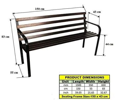 2 Seater Metal Bench (Black)