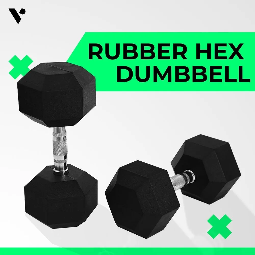 20kg Rubber Hex Dumbbells with Chrome Handle, Set - VERPEAK