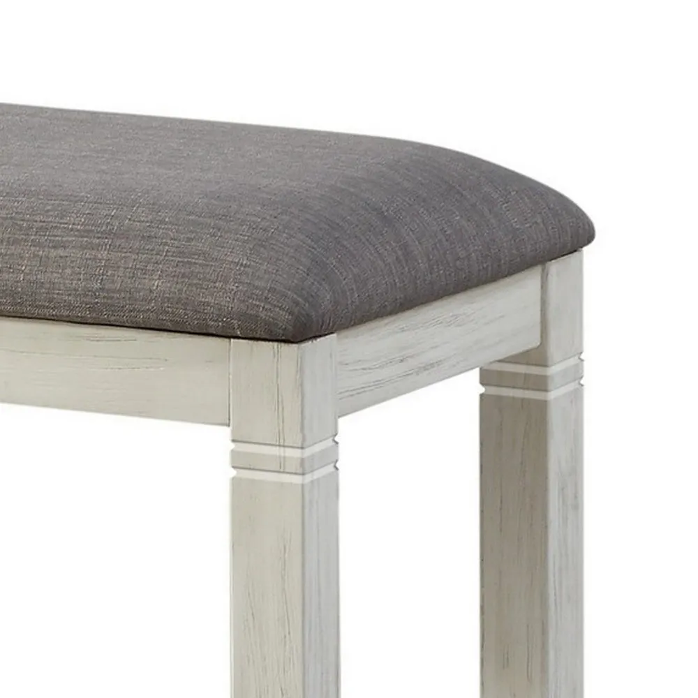 20" Fabric Padded Bench with Wood Frame,Antique White & Gray By Casagear Home