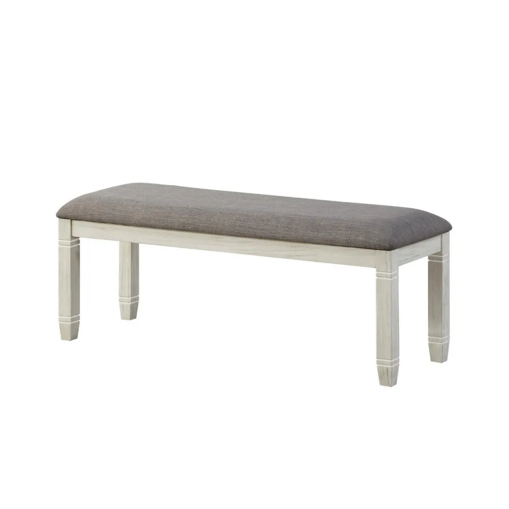 20" Fabric Padded Bench with Wood Frame,Antique White & Gray By Casagear Home