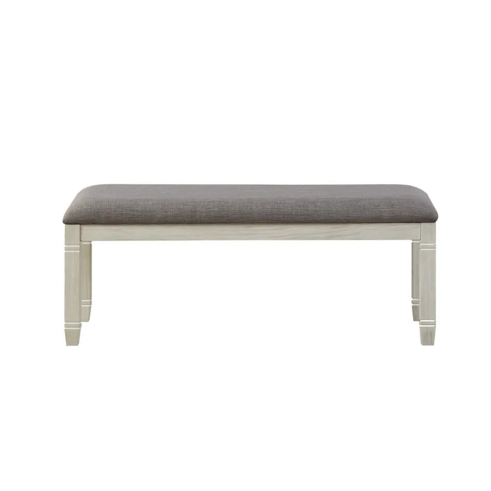 20" Fabric Padded Bench with Wood Frame,Antique White & Gray By Casagear Home