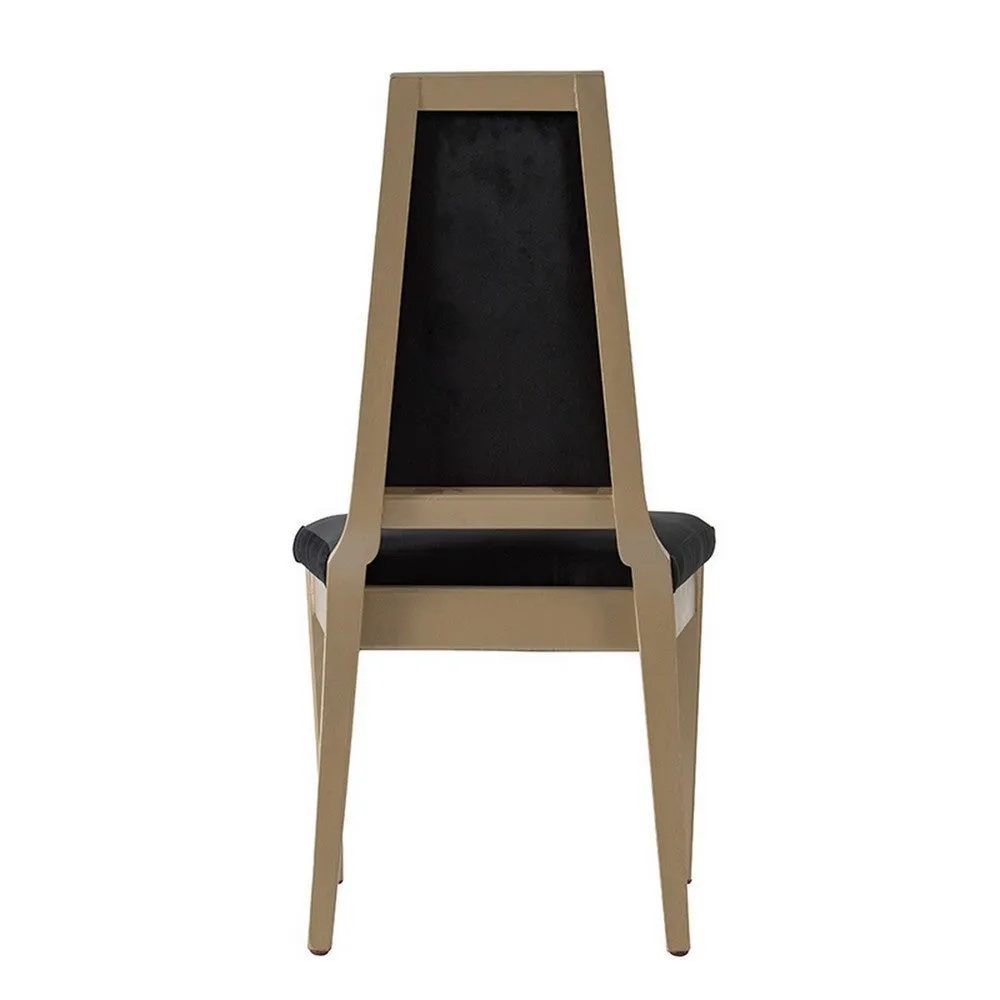 23 Inch Side Dining Chair, Black Soft Velvet Upholstery, Beige Rubberwood By Casagear Home