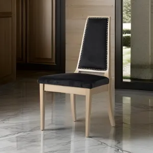 23 Inch Side Dining Chair, Black Soft Velvet Upholstery, Beige Rubberwood By Casagear Home