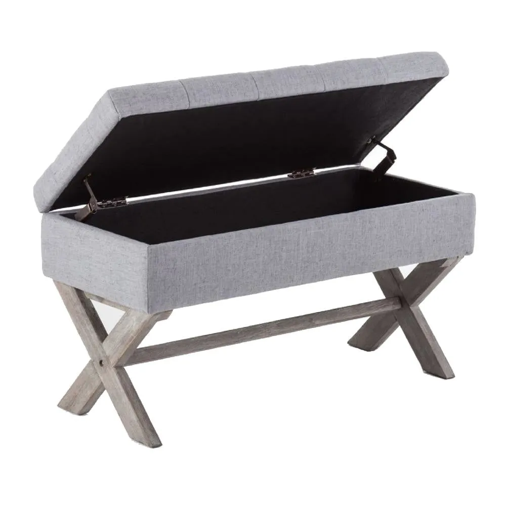 36 Inch Fabric Lift Top Storage Bench with Button Tufting, Gray By Casagear Home