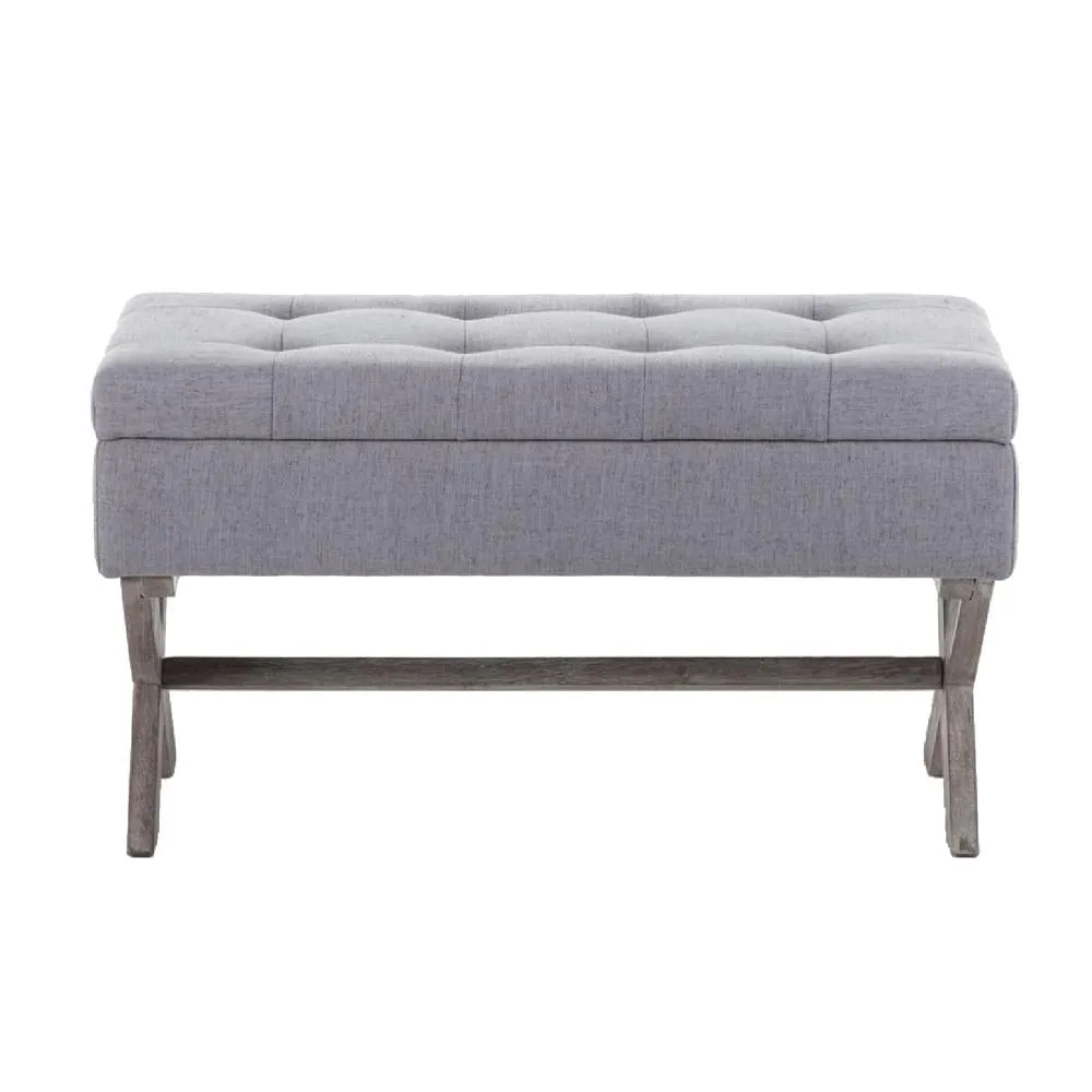 36 Inch Fabric Lift Top Storage Bench with Button Tufting, Gray By Casagear Home