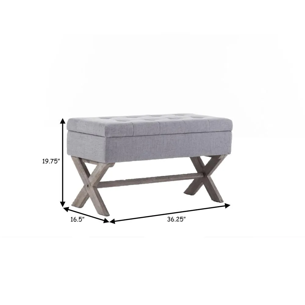 36 Inch Fabric Lift Top Storage Bench with Button Tufting, Gray By Casagear Home