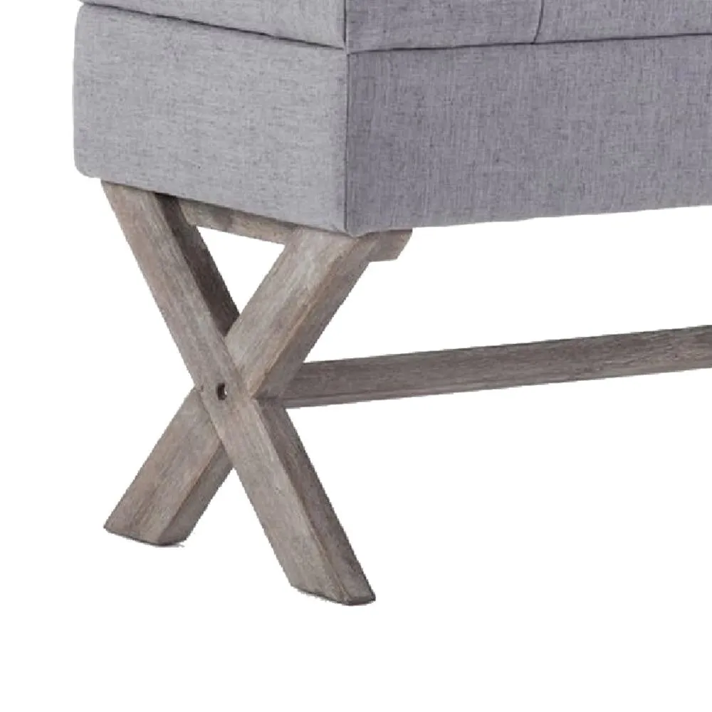 36 Inch Fabric Lift Top Storage Bench with Button Tufting, Gray By Casagear Home