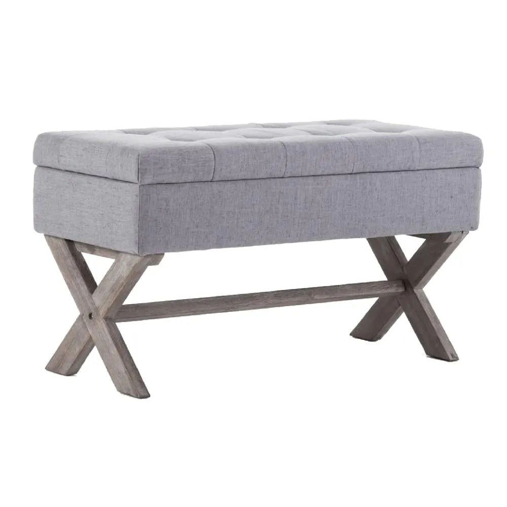 36 Inch Fabric Lift Top Storage Bench with Button Tufting, Gray By Casagear Home