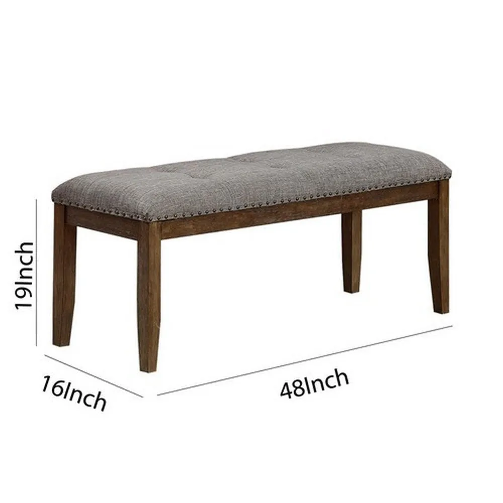 48" Tufted Upholstered Nailhead Trim Bench, Brown and Gray By Casagear Home