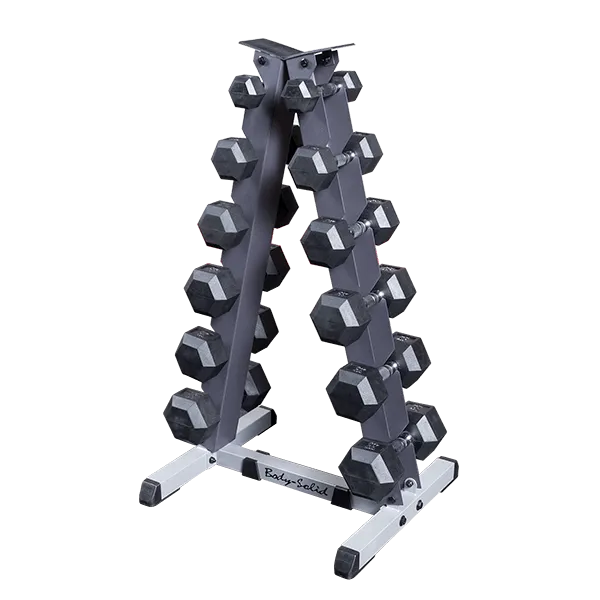 5-30lb 6 Pair Rubber Dumbbell Set with Rack