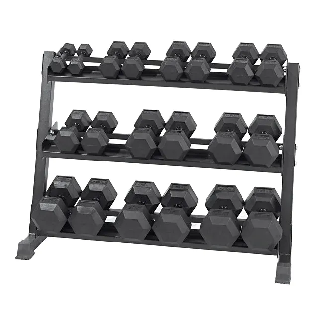 5-50lb Virgin Rubber Hex Dumbbell Set with 3 tier Rack