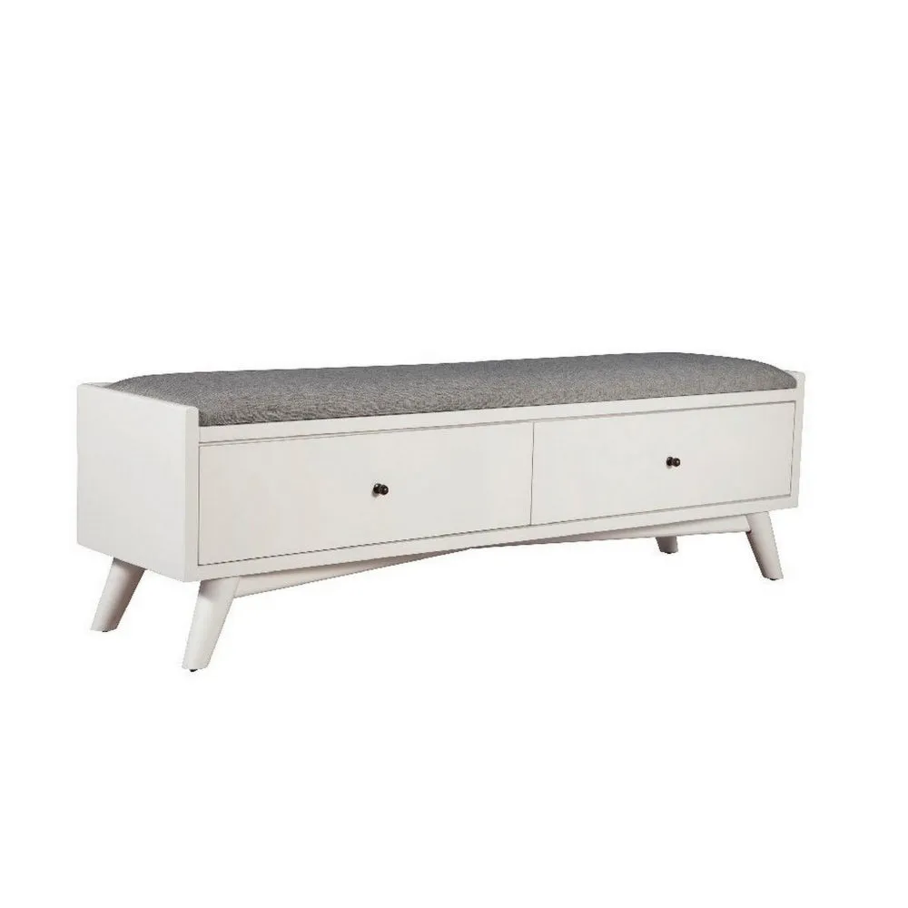 59" Fabric Upholstered Bedroom Bench with 2 Storage Drawers, White By Casagear Home