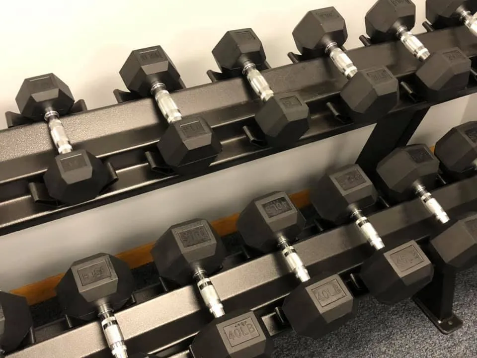 80-100LB Rubber Hexagon Dumbbells