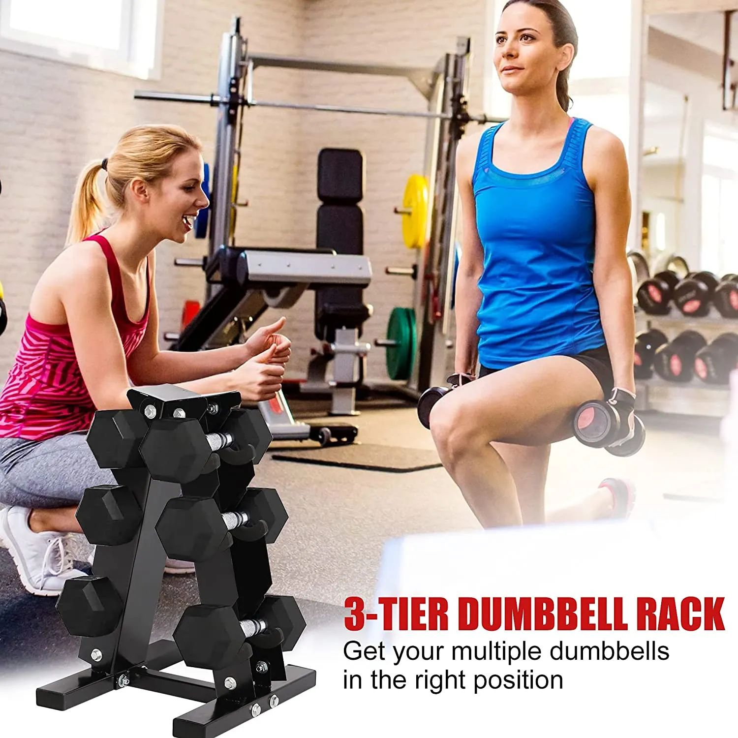 A-Frame Dumbbell Rack Stand Compact 3 Tier Free Weight Steel Dumbbell Storage Bracket for Home Gym (Black)