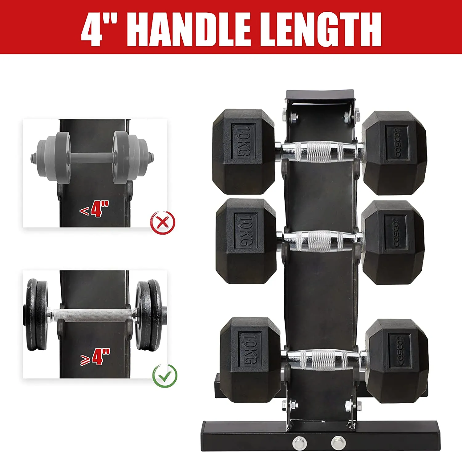 A-Frame Dumbbell Rack Stand Compact 3 Tier Free Weight Steel Dumbbell Storage Bracket for Home Gym (Black)