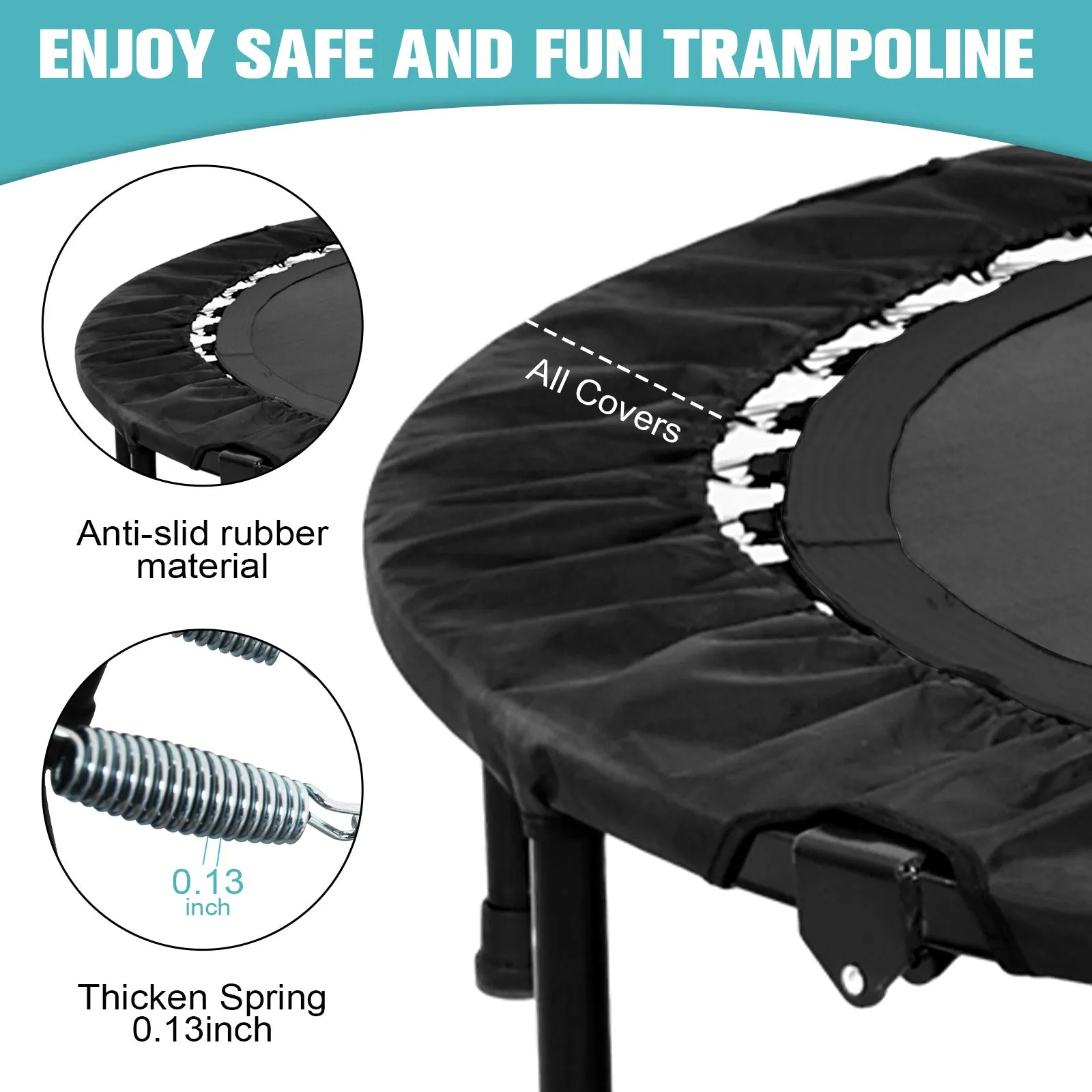 Advwin Mini Trampoline w/Adjustable Handle 48"