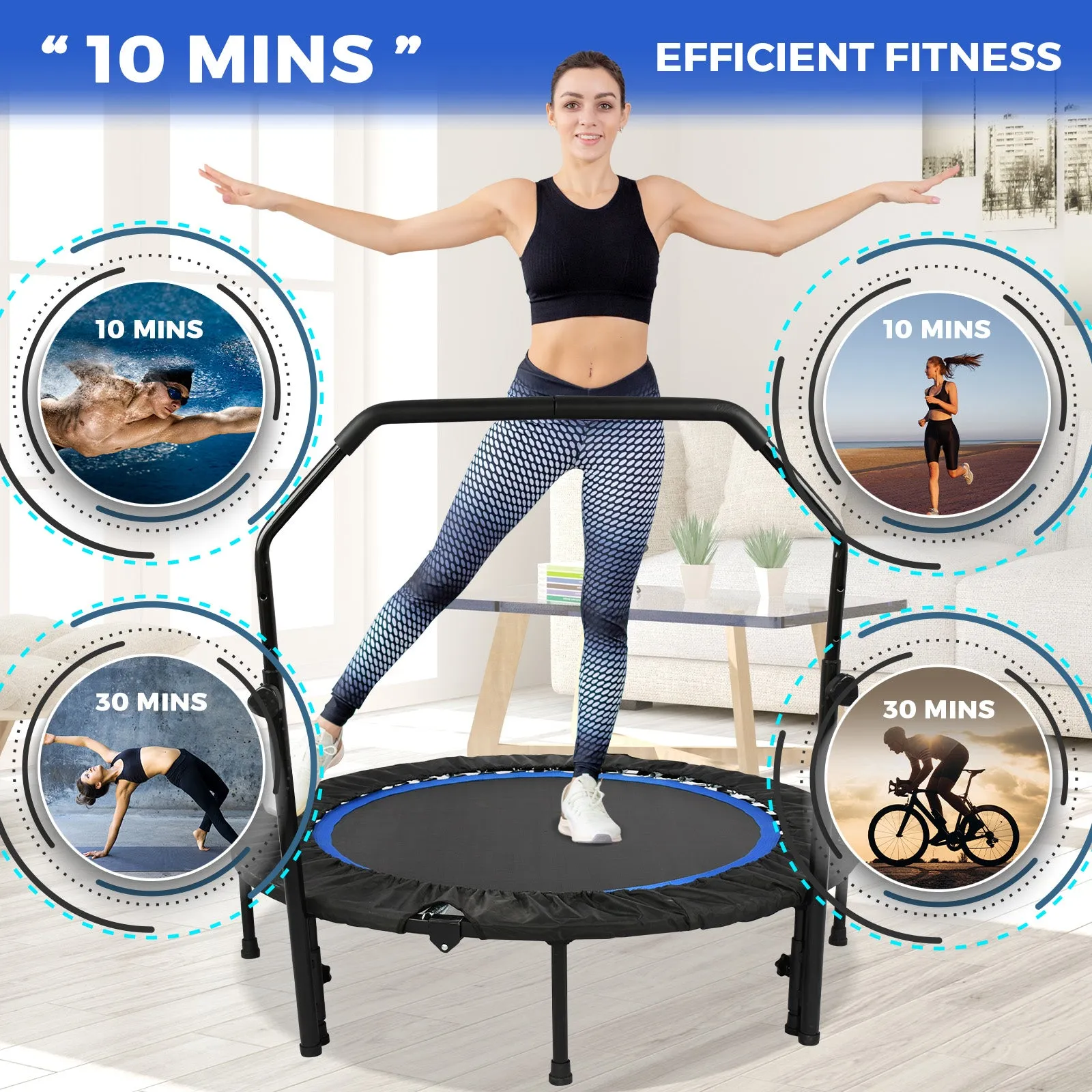 Advwin Mini Trampoline w/Adjustable Handle 48"