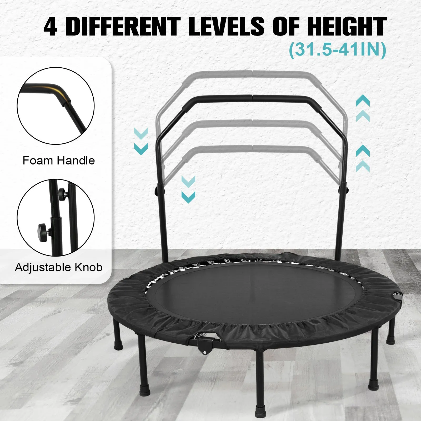 Advwin Mini Trampoline w/Adjustable Handle 48"