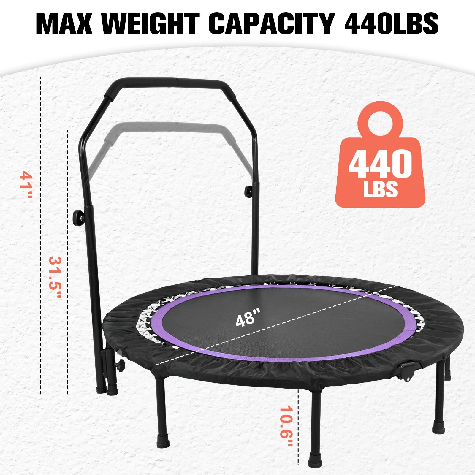 Advwin Mini Trampoline w/Adjustable Handle 48"