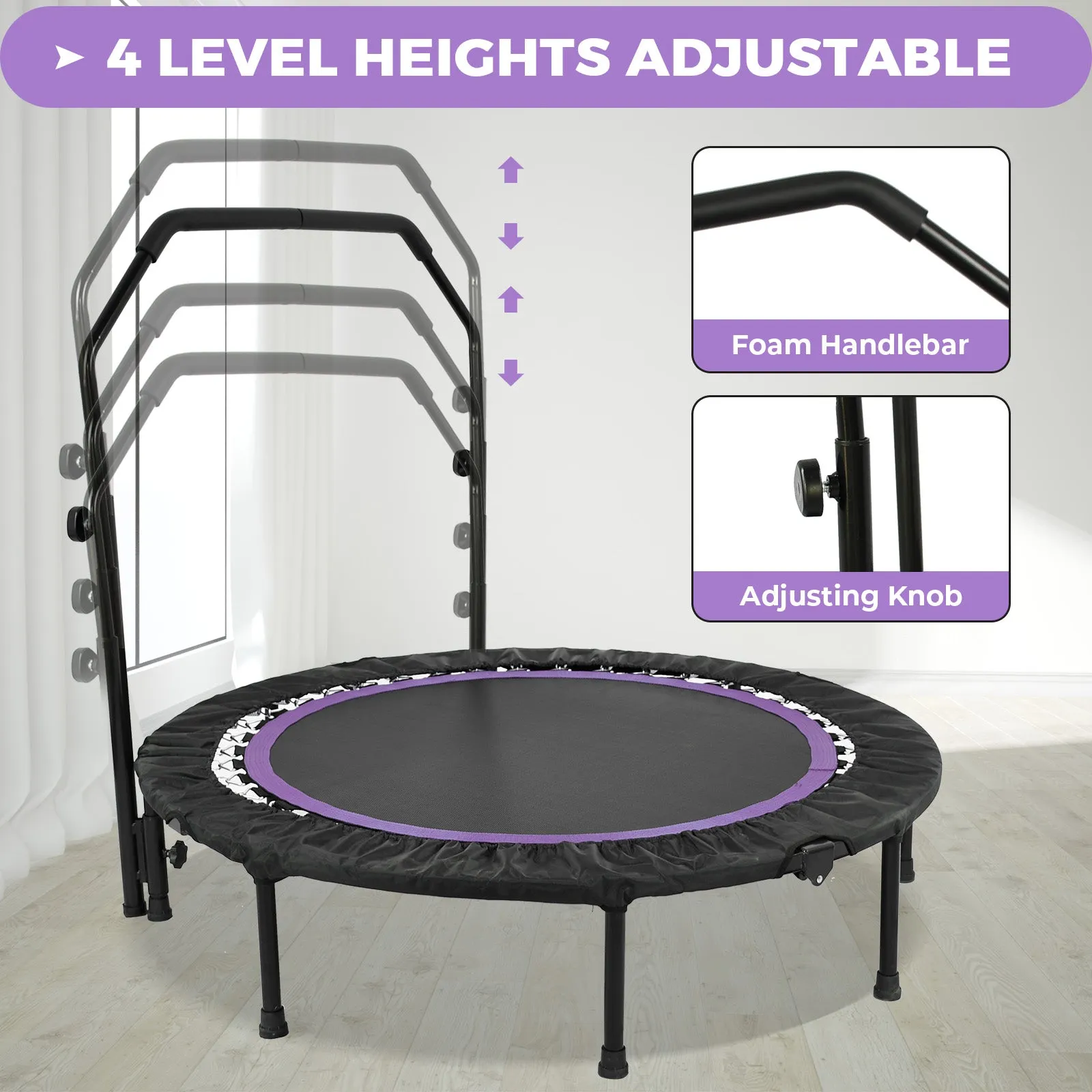 Advwin Mini Trampoline w/Adjustable Handle 48"