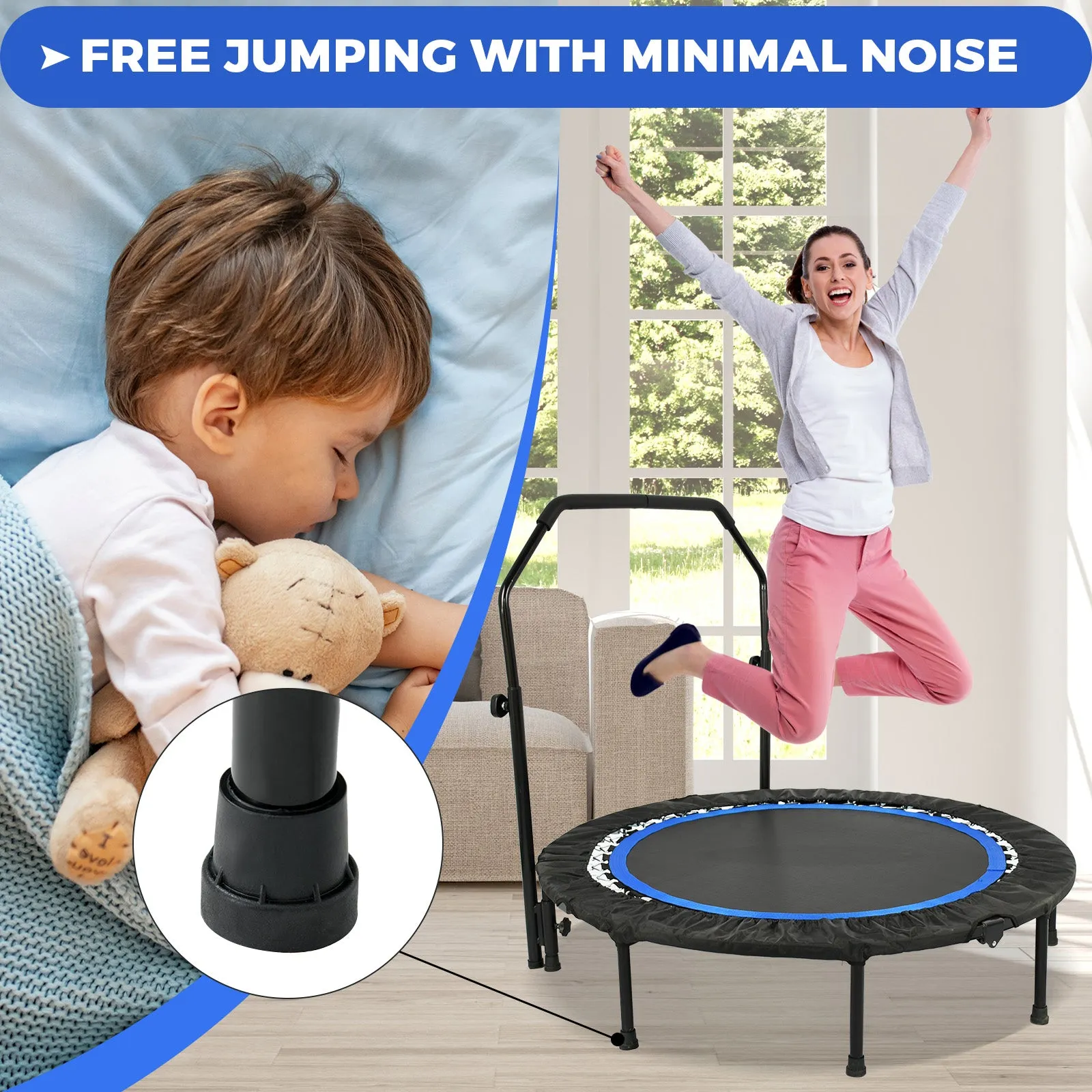 Advwin Mini Trampoline w/Adjustable Handle 48"