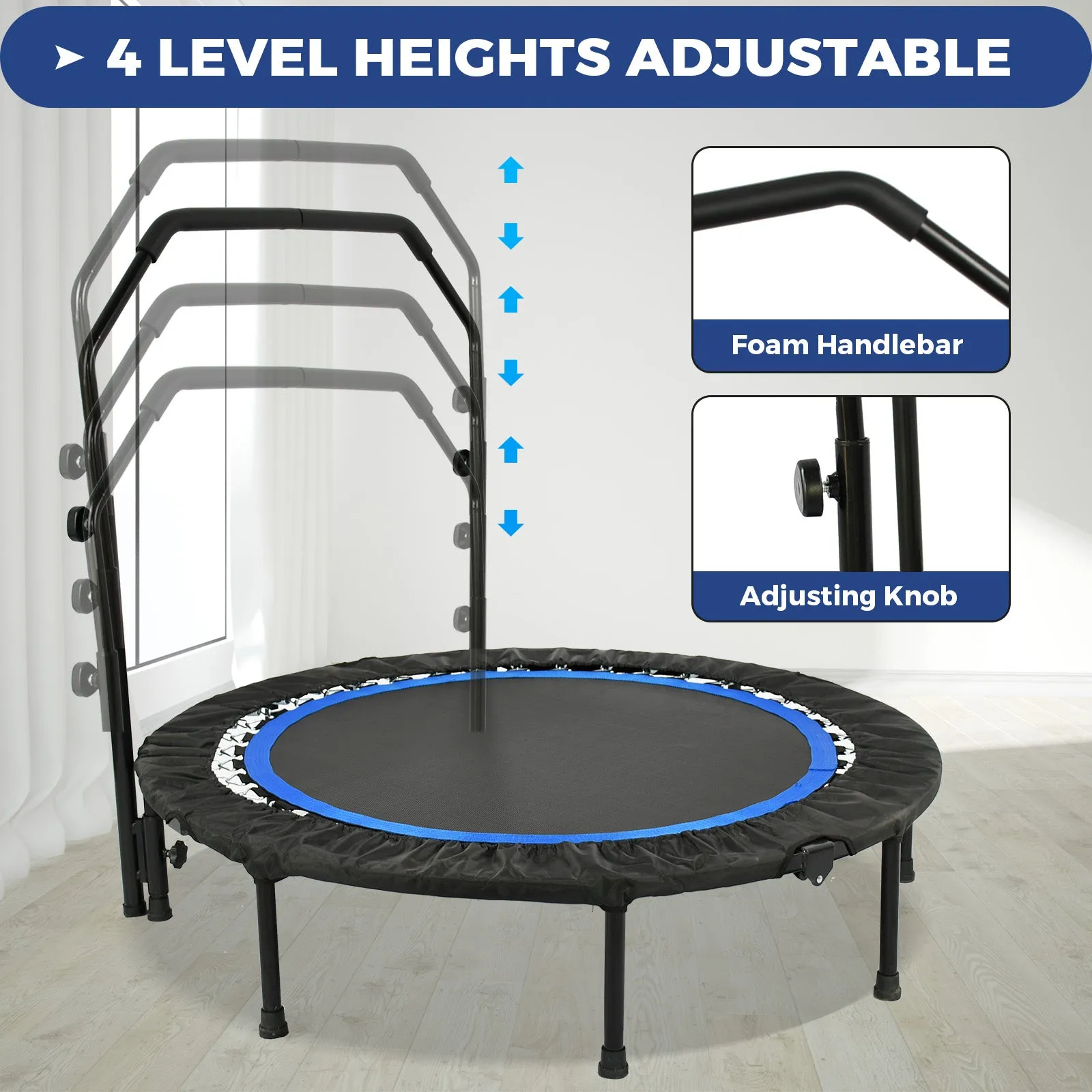 Advwin Mini Trampoline w/Adjustable Handle 48"