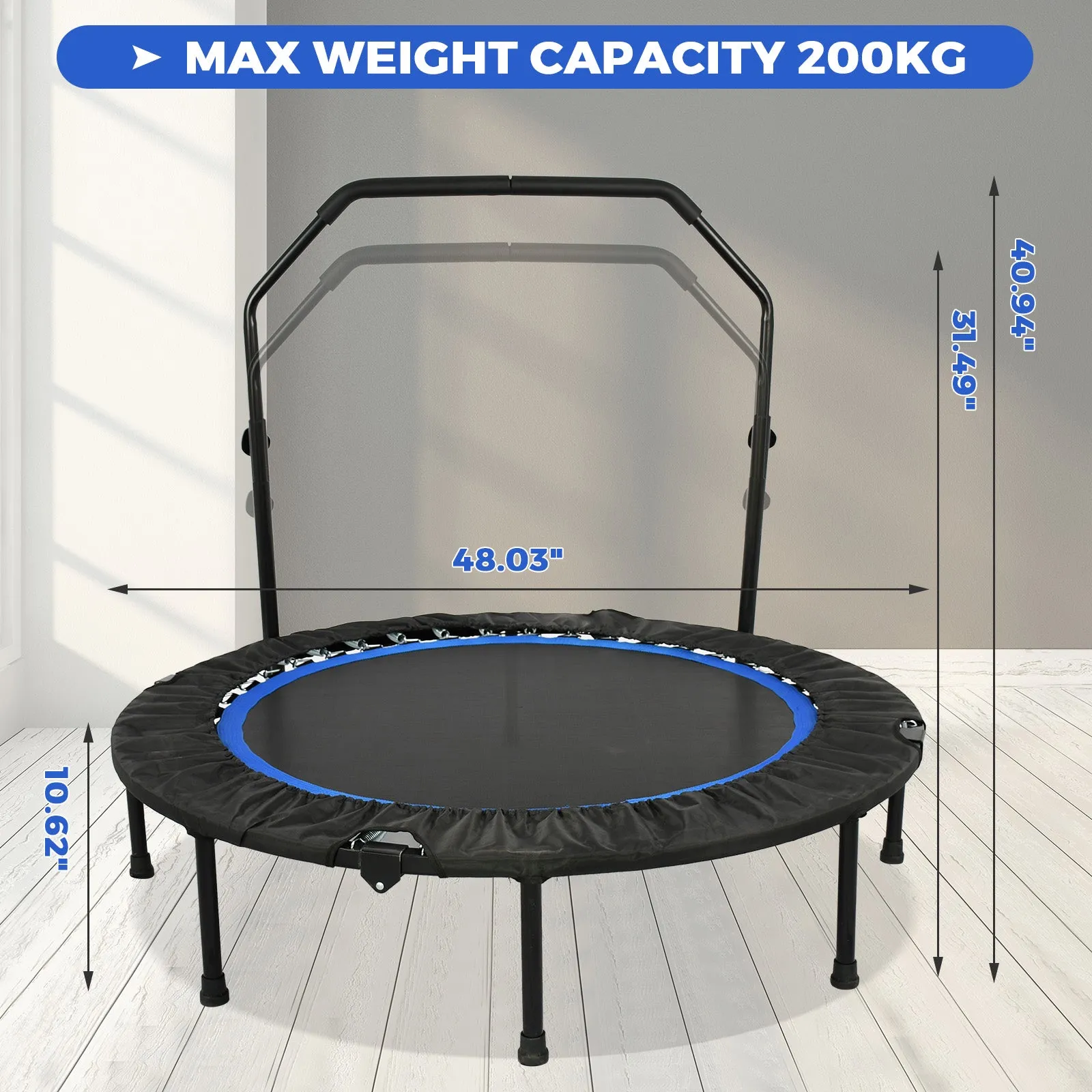 Advwin Mini Trampoline w/Adjustable Handle 48"