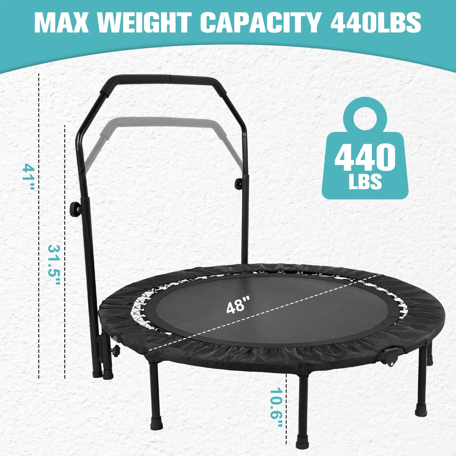 Advwin Mini Trampoline w/Adjustable Handle 48"