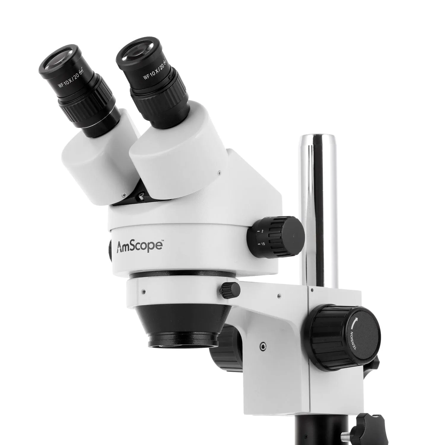 AmScope SM-1 Series Inspection and Dissecting Zoom Binocular Stereo Microscope with 56 LED Compact Ring Light and Optional Digital Camera on Compact Pillar Stand