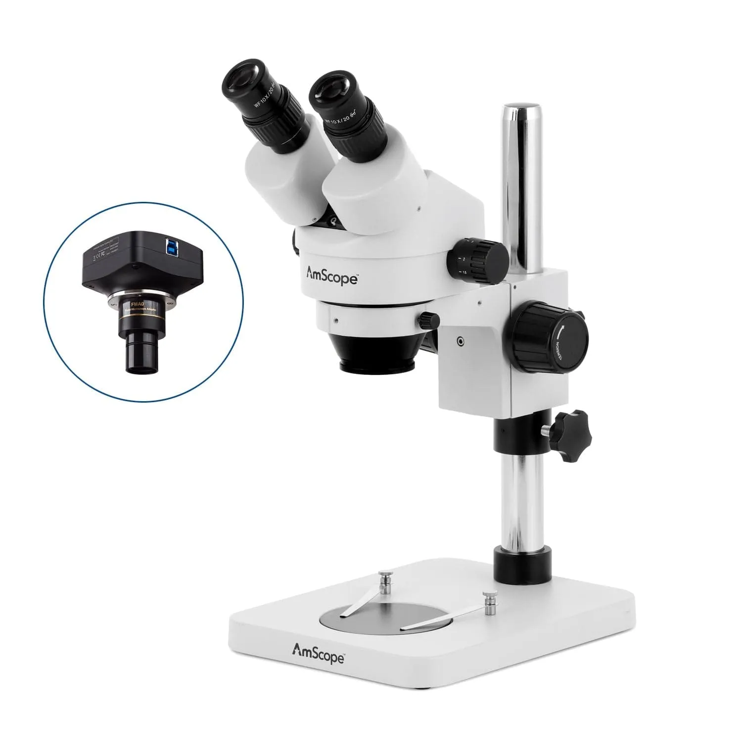 AmScope SM-1 Series Inspection and Dissecting Zoom Binocular Stereo Microscope with 56 LED Compact Ring Light and Optional Digital Camera on Compact Pillar Stand