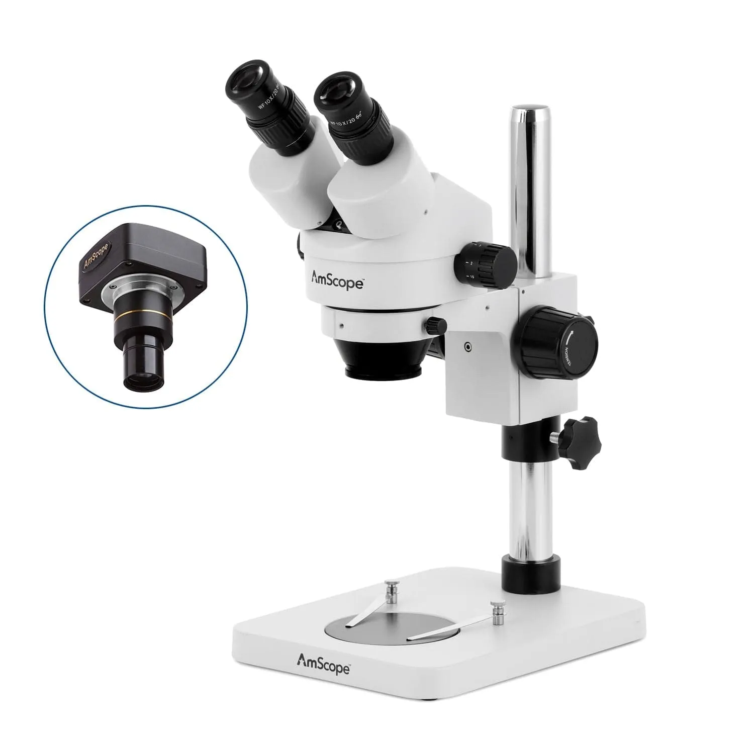 AmScope SM-1 Series Inspection and Dissecting Zoom Binocular Stereo Microscope with 56 LED Compact Ring Light and Optional Digital Camera on Compact Pillar Stand