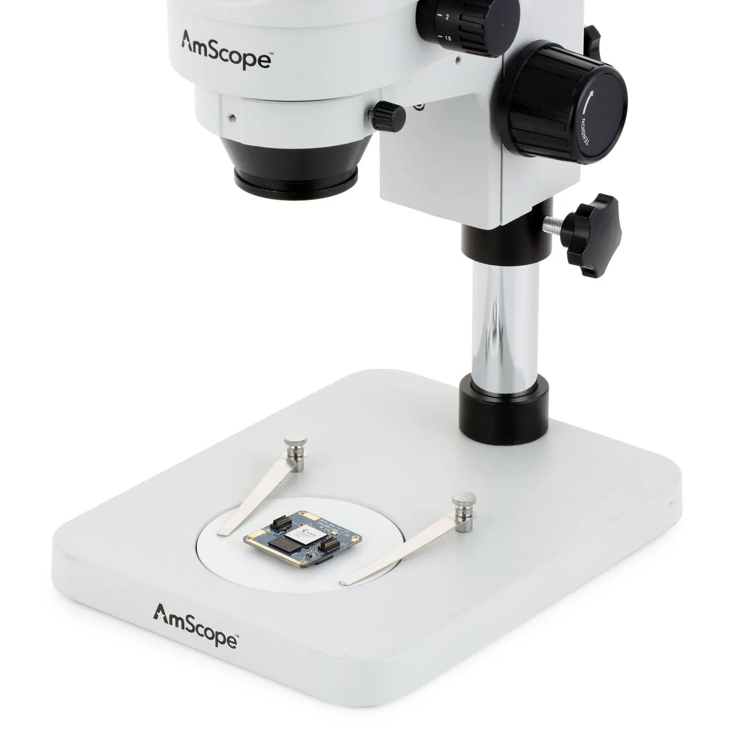 AmScope SM-1 Series Inspection and Dissecting Zoom Binocular Stereo Microscope with 56 LED Compact Ring Light and Optional Digital Camera on Compact Pillar Stand