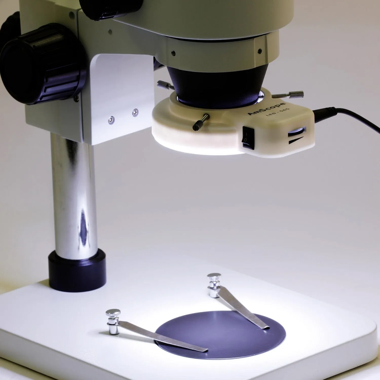 AmScope SM-1 Series Inspection and Dissecting Zoom Binocular Stereo Microscope with 56 LED Compact Ring Light and Optional Digital Camera on Compact Pillar Stand