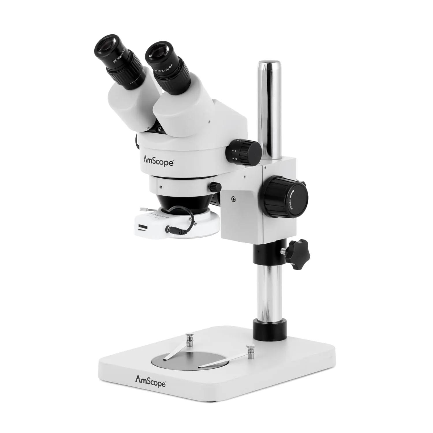 AmScope SM-1 Series Inspection and Dissecting Zoom Binocular Stereo Microscope with 56 LED Compact Ring Light and Optional Digital Camera on Compact Pillar Stand