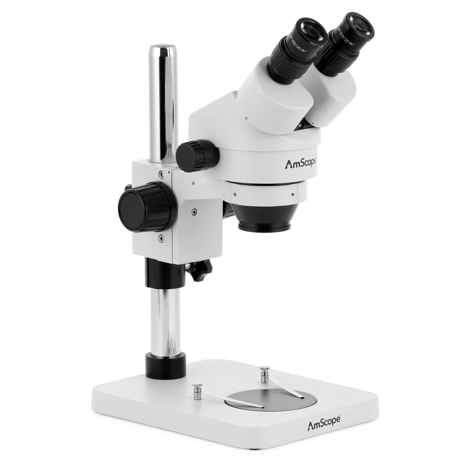 AmScope SM-1 Series Inspection and Dissecting Zoom Binocular Stereo Microscope with 6W Dual-Gooseneck LED Illuminator on Compact Pillar Stand