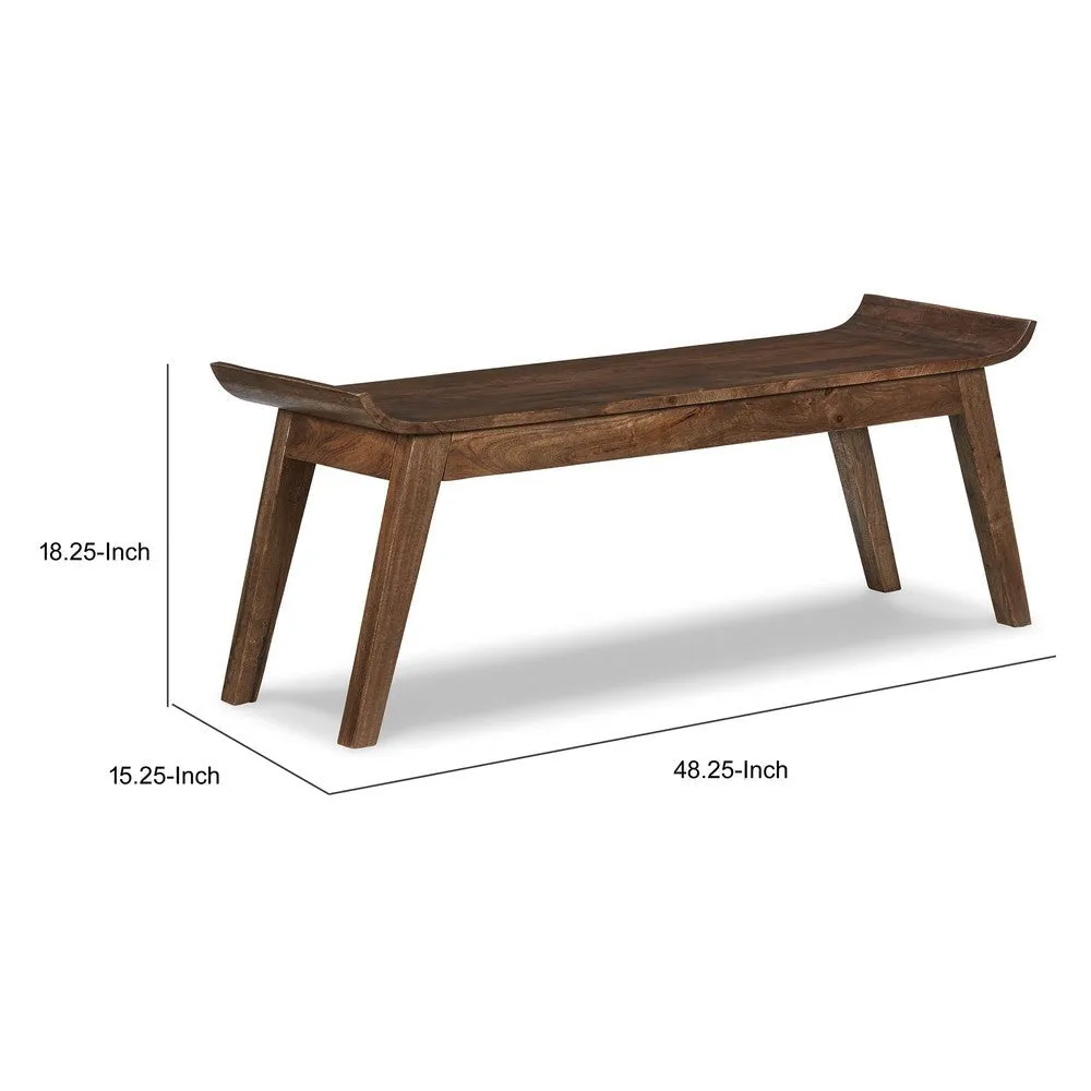 Annie Accent Bench, Curved Edge, Tapered Legs, Brown Solid Wood, 49 Inch By Casagear Home