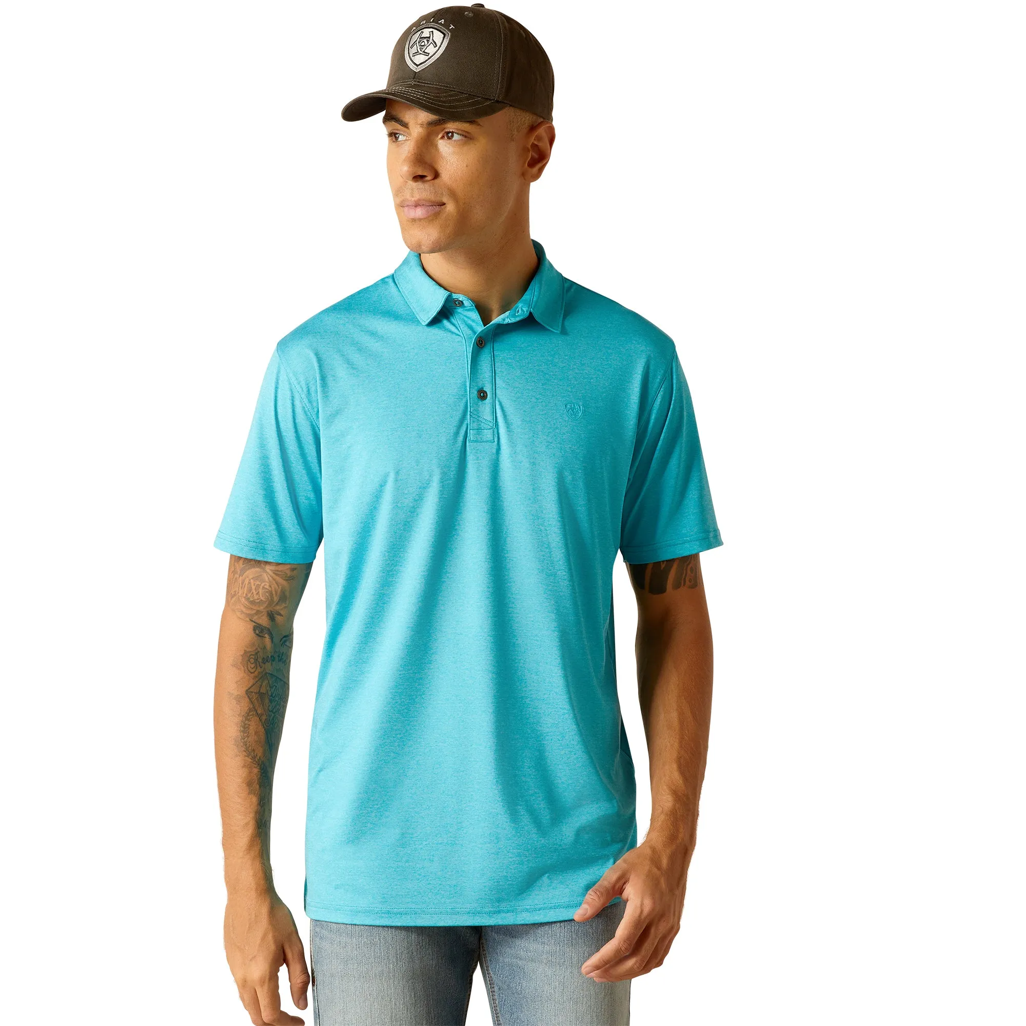 Ariat Men's Charger 2.0 Turquoise Reef Fitted Polo Shirt 10049012