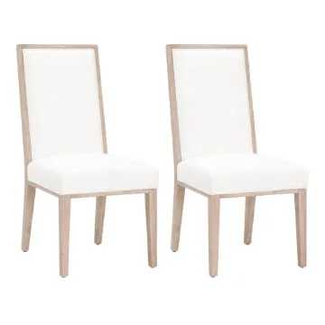 Armless Dining Chair with Wooden Legs, Set of 2, White and Brown By Casagear Home