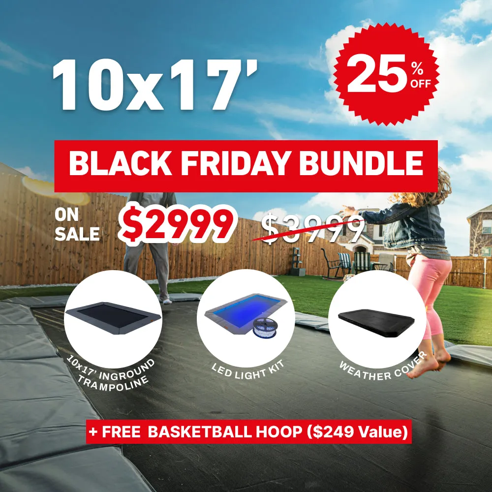 Black Friday Bundle! 10'x17' Rectangle Pro-Line In-ground Trampoline   LED Lights   Cover