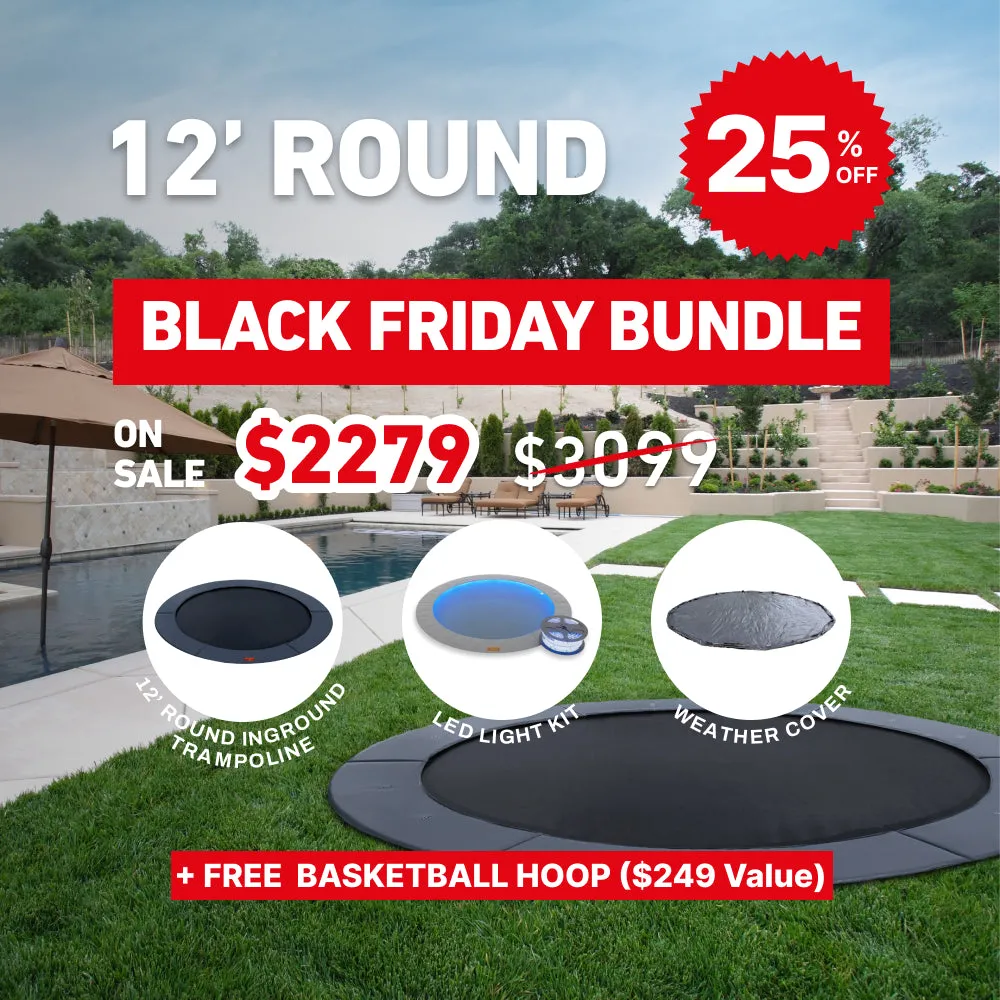 Black Friday Bundle! 12' Round Pro-Line In-ground Trampoline   LED Lights   Cover