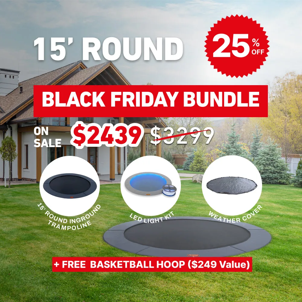 Black Friday Bundle! 15' Round Pro-Line In-ground Trampoline   LED Lights   Cover