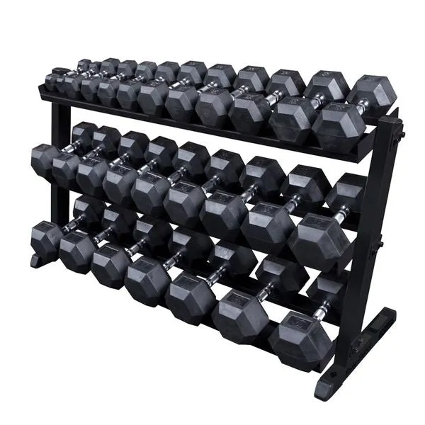 Body Solid 5-50lb Hex Rubber Dumbbell Set With GDR60B Rack