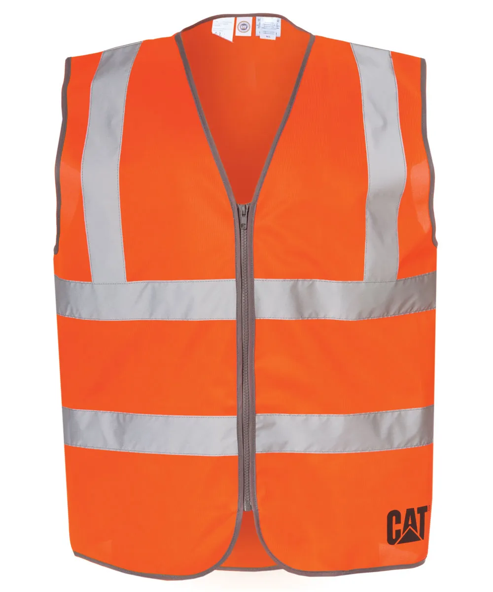 CAT ANSI Class 2 Hi-Vis Zip Safety Vest - Bright Orange