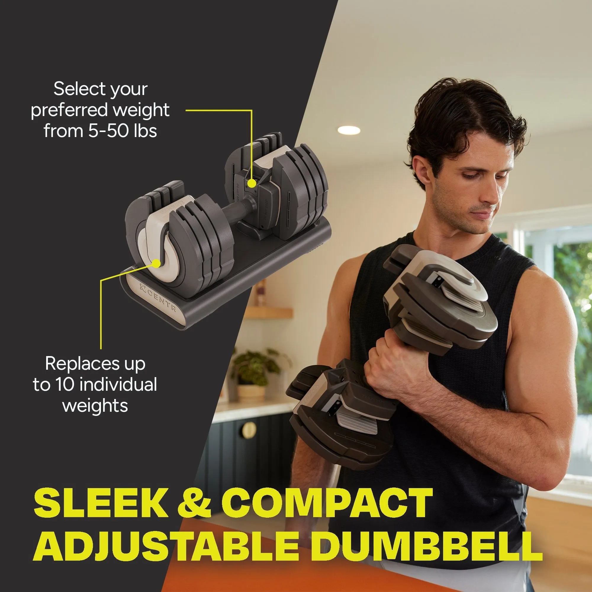 Centr Smart Stack 50 Adjustable Dumbbell (Pair - 5-50lb Dumbbells)