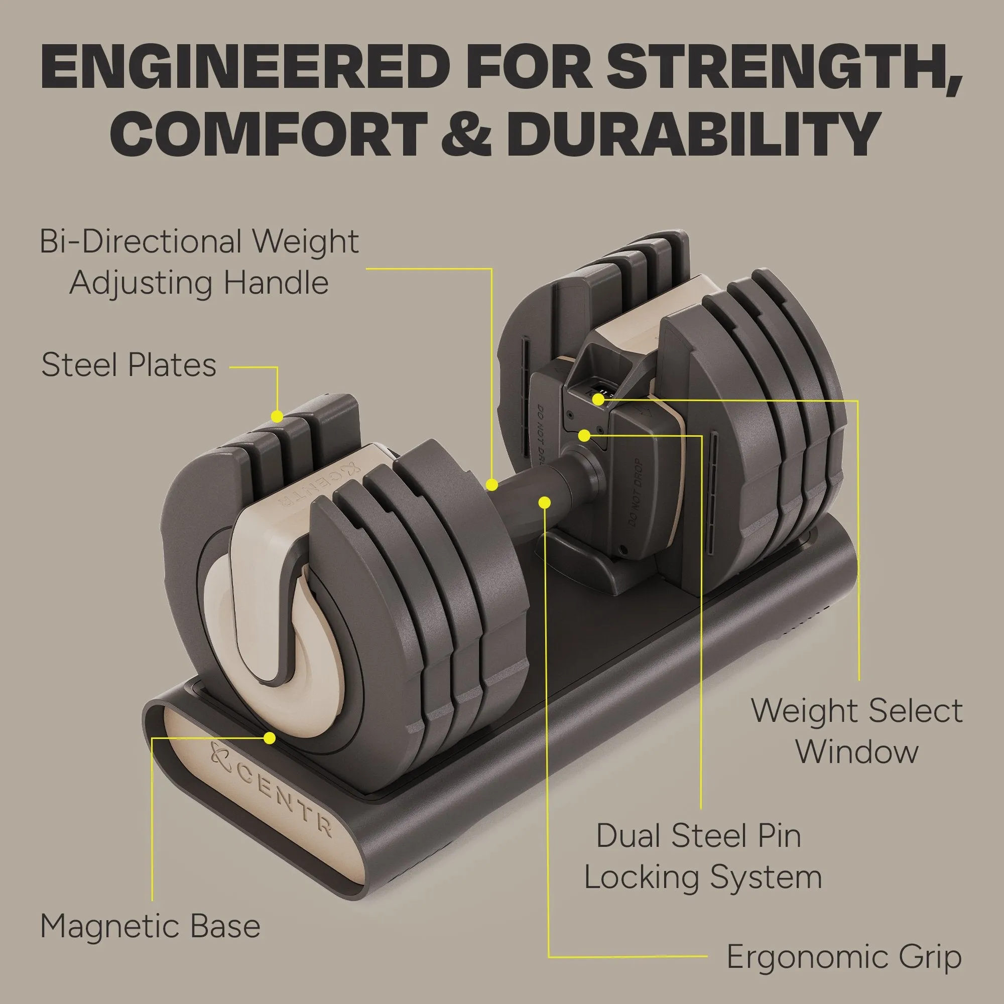 Centr Smart Stack 50 Adjustable Dumbbell (Single - 5-50lb Dumbbell)