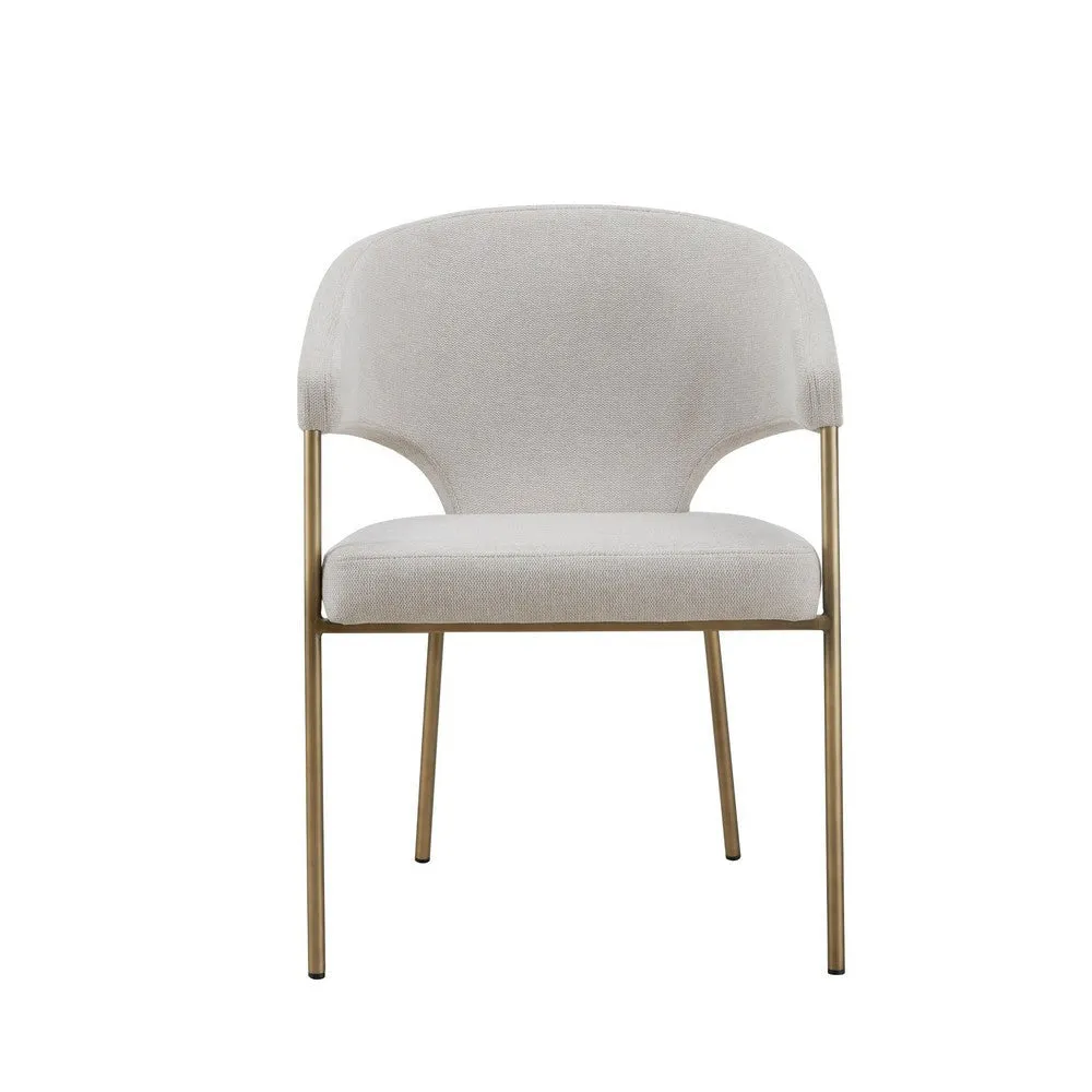 Cid Kasa 23 Inch Dining Chair, Off White Fabric, Wingback, Antique Brass By Casagear Home