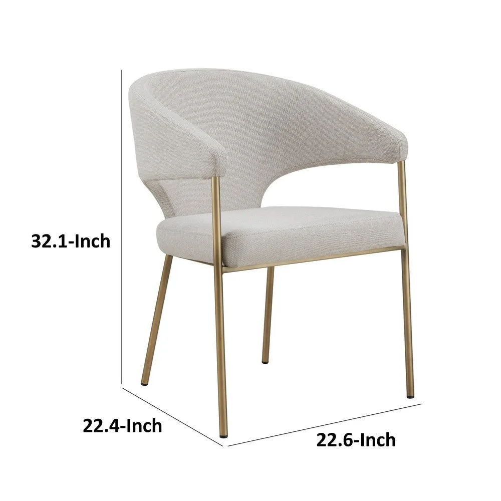 Cid Kasa 23 Inch Dining Chair, Off White Fabric, Wingback, Antique Brass By Casagear Home